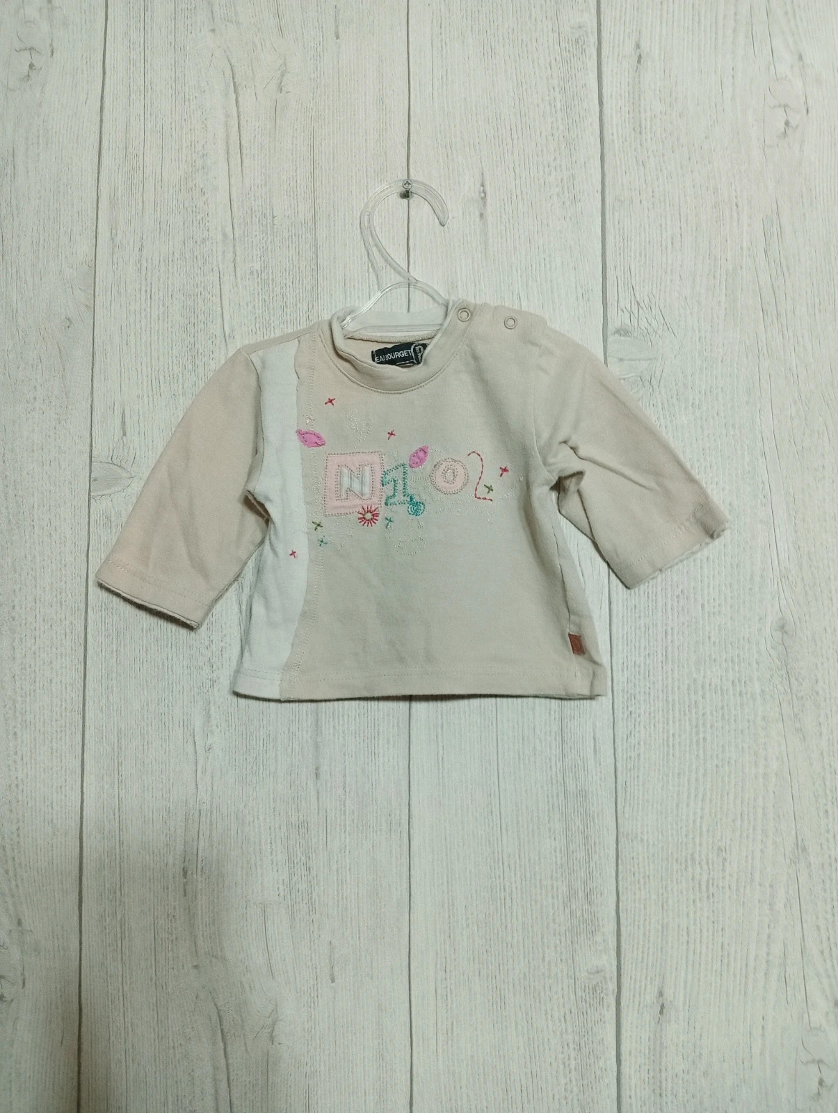 T-shirt manche longue fille- Taille 3 mois ( 60 cm) - le Bourget - couleur beige blanc