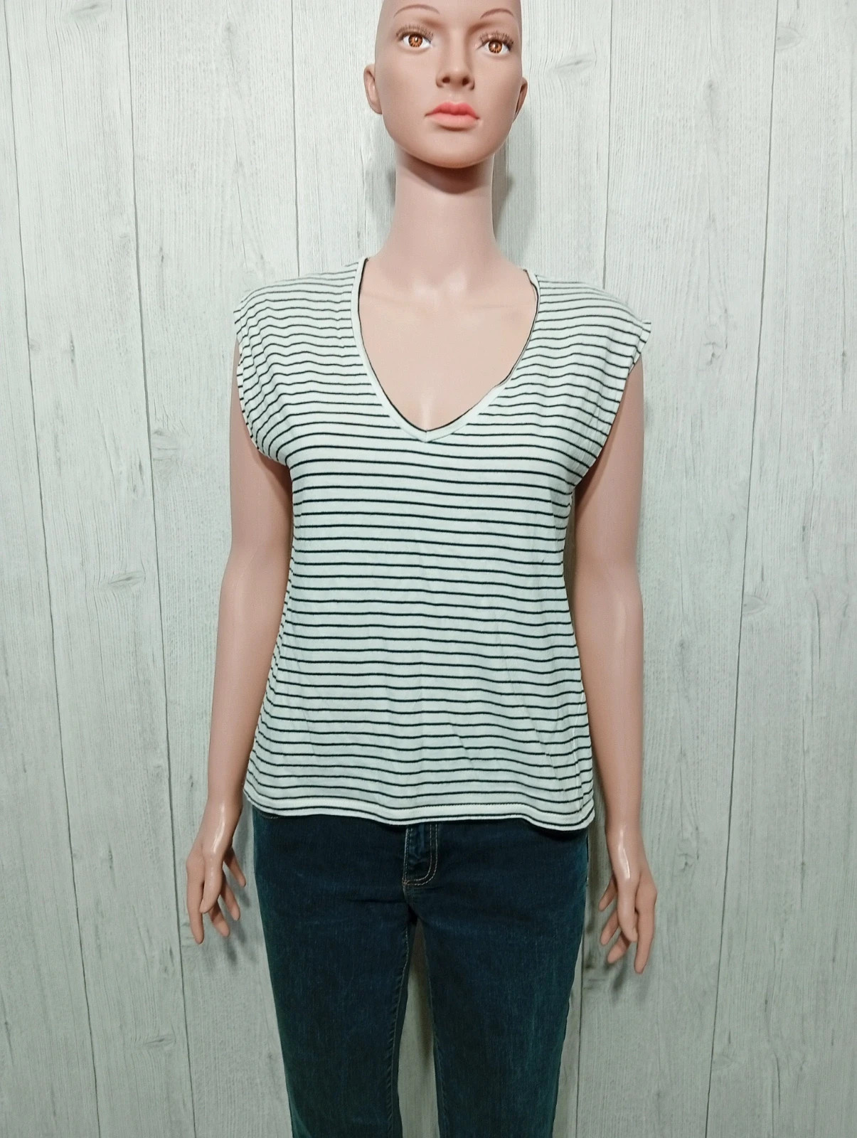 T-shirt manche courte femme- Taille M/38 - Naf Naf - couleur marine et blanc