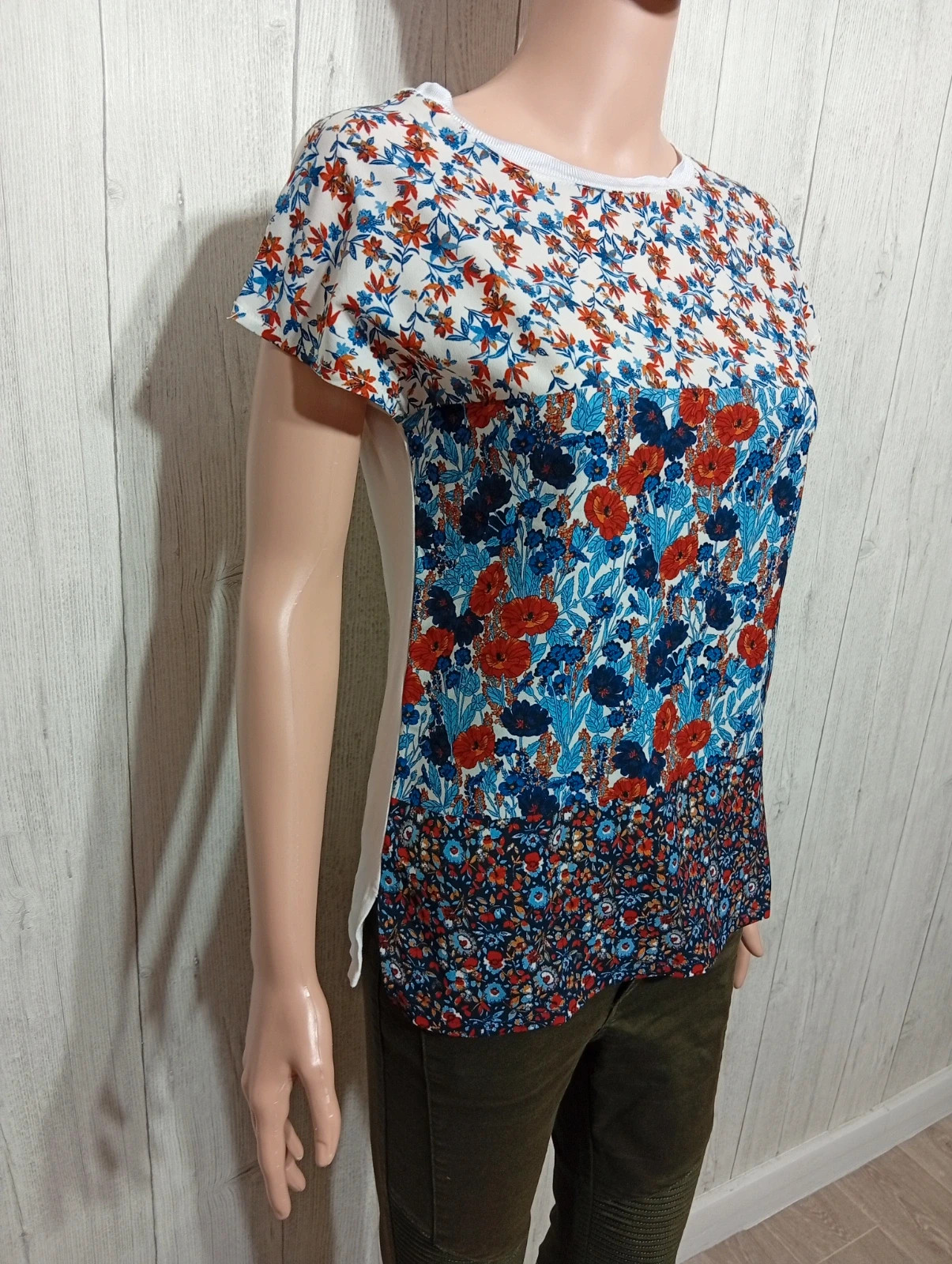 Blouse manche courte femme- taille M/38 - promod- couleur blanc multicolore – Promod – taille M / 38 / 10 5