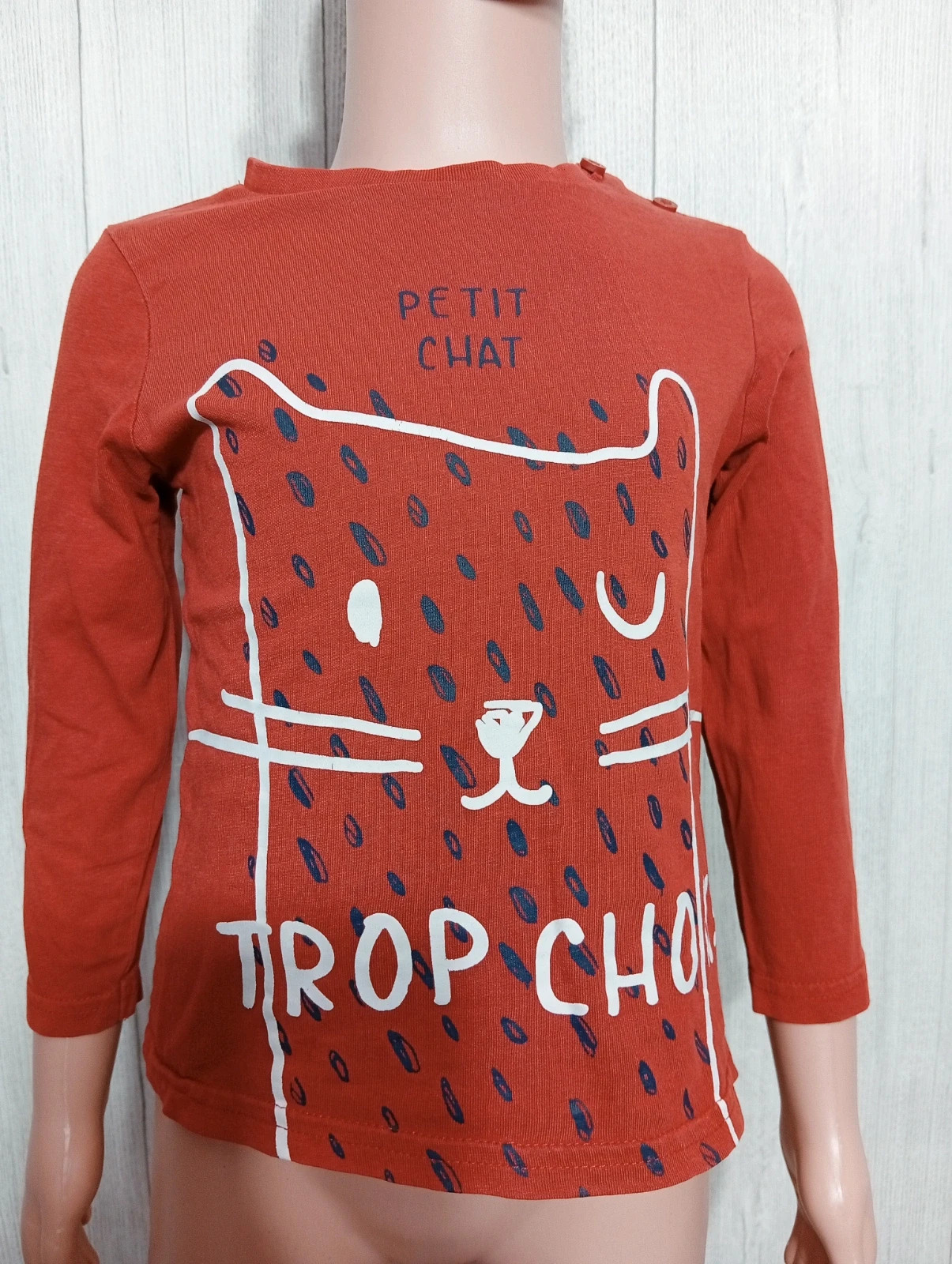 T-shirt manche longue garcon- Taille 2 ans - gemo- couleur corail et blanc – Gémo – taille 18-24 mois / 86 cm 2