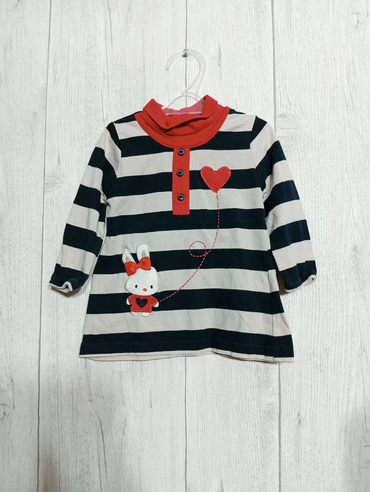 Robe fille - Taille 12 mois- couleur marine beige et rouge – taille 9-12 mois / 74 cm