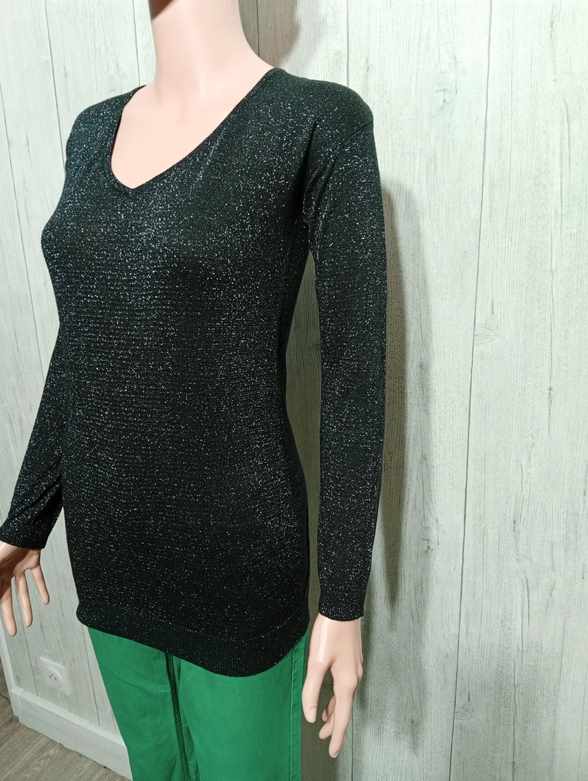 Blouse femme- Taille M/38 - promod- couleur noir et argente – Promod – taille M / 38 / 10 5