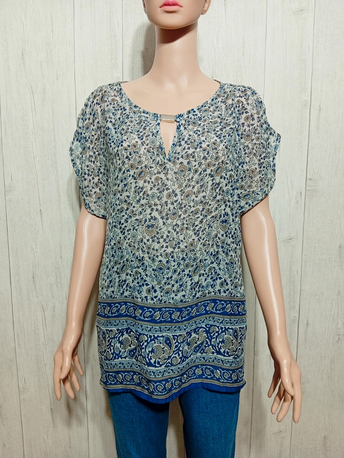 Blouse femme- Taille L/40- F&P - couleur gris et marine – F&P – taille L / 40 / 12