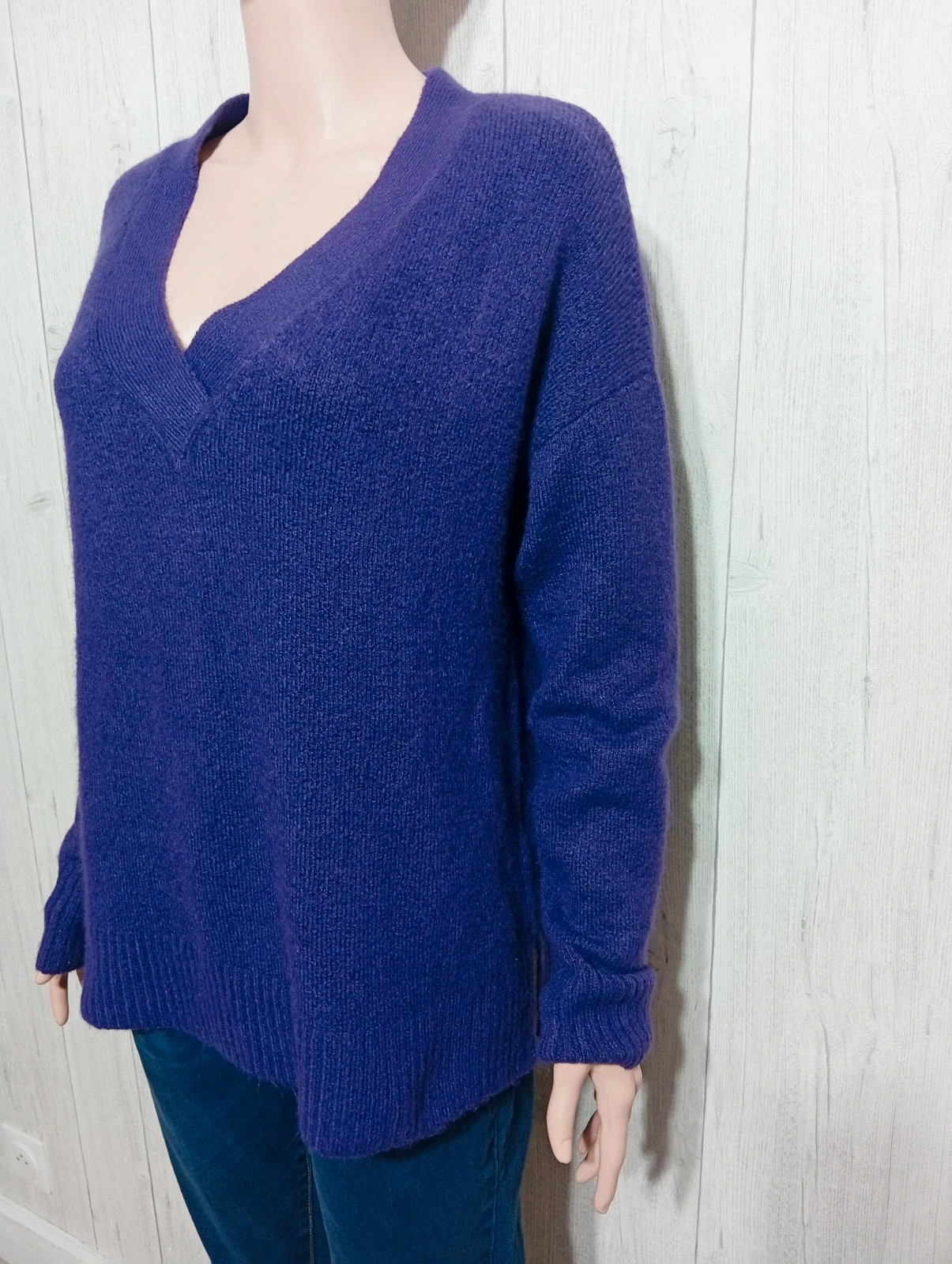 Pull col V femme - Taille M/38 - La Halle - couleur violet – La Halle – taille M / 38 / 10 5