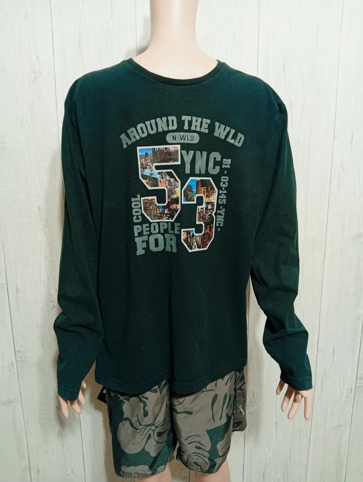 T-shirt manches longues homme - Taille XXL/44 - Tissaia- couleur noir et multicolore