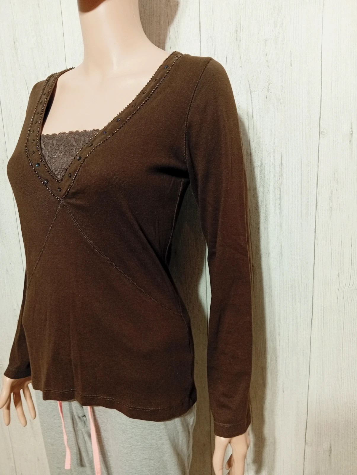 Pull fin femme col V - taille M/38- M&S Mode - couleur marron – M&S Mode – taille M / 38 / 10 5