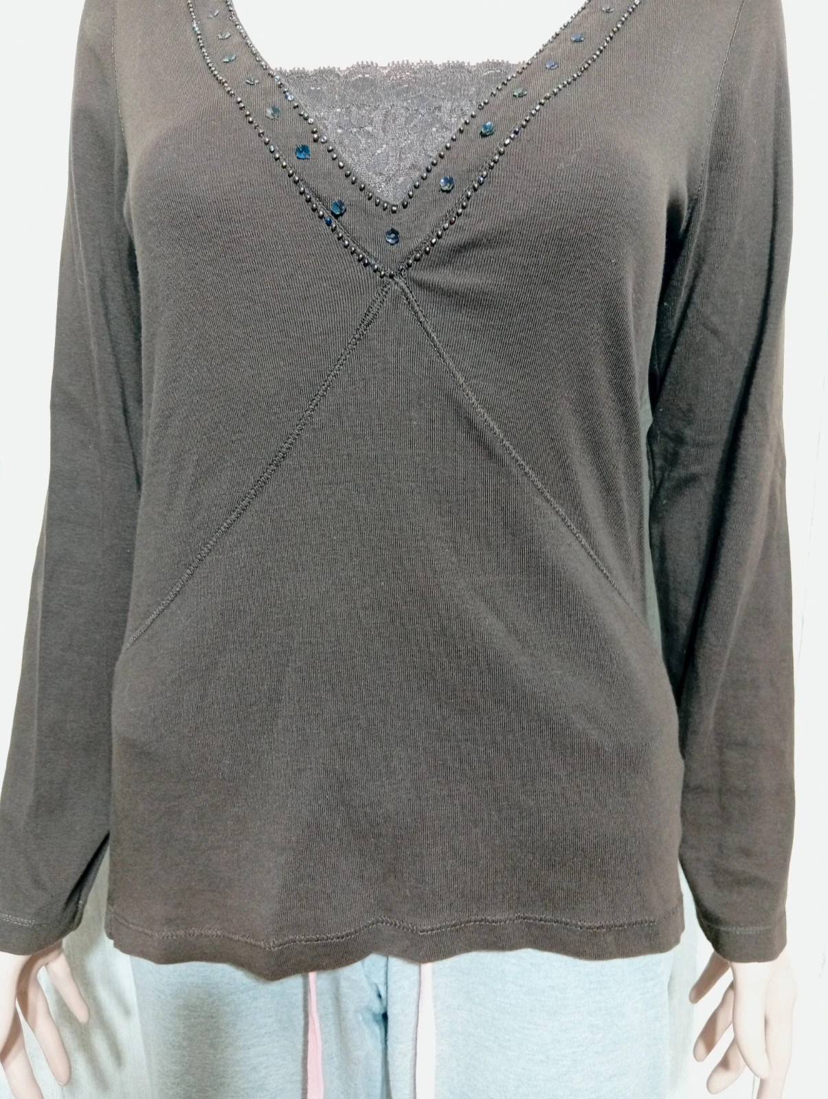 Pull fin femme col V - taille M/38- M&S Mode - couleur marron – M&S Mode – taille M / 38 / 10 2