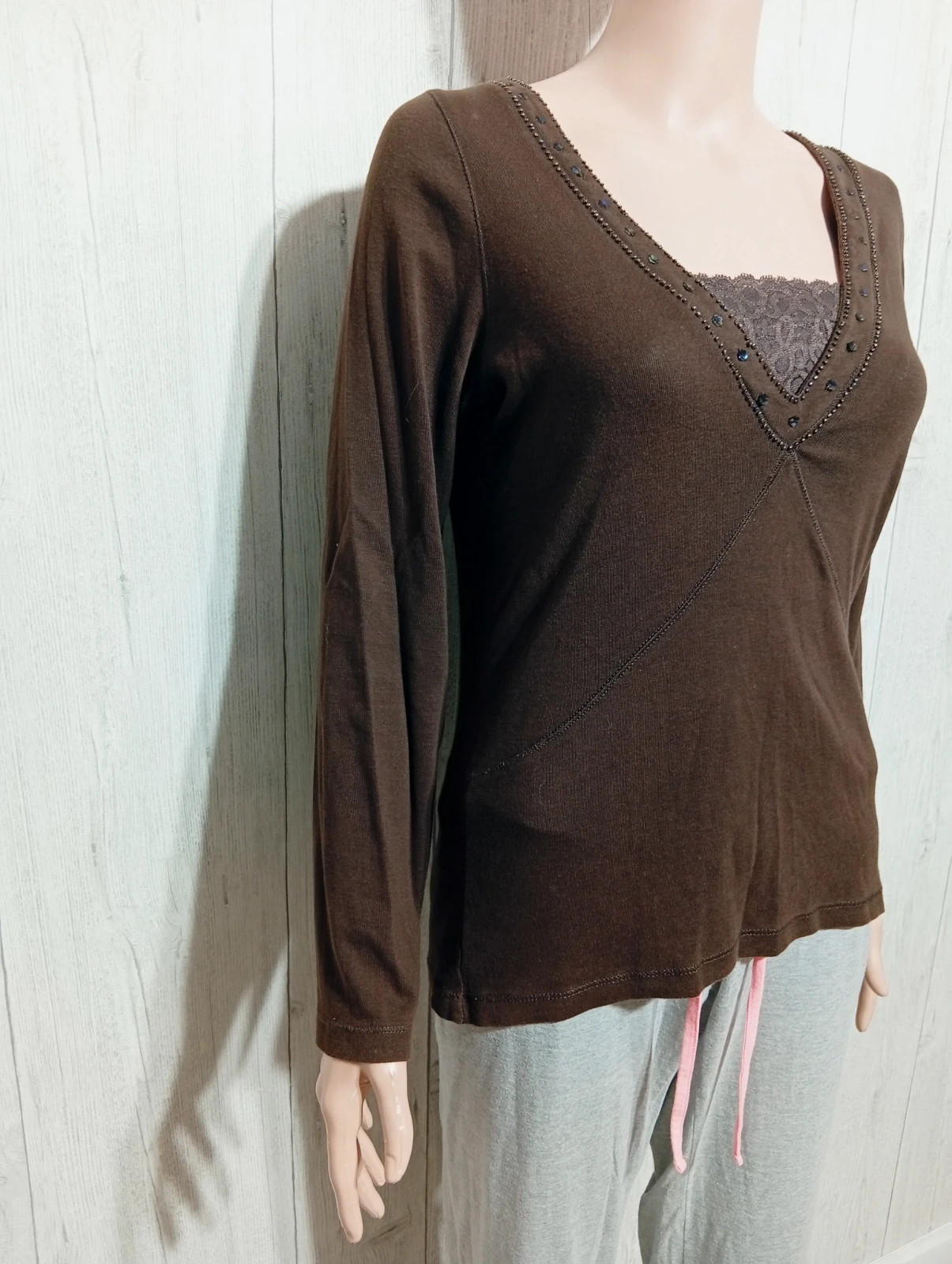 Pull fin femme col V - taille M/38- M&S Mode - couleur marron – M&S Mode – taille M / 38 / 10 4
