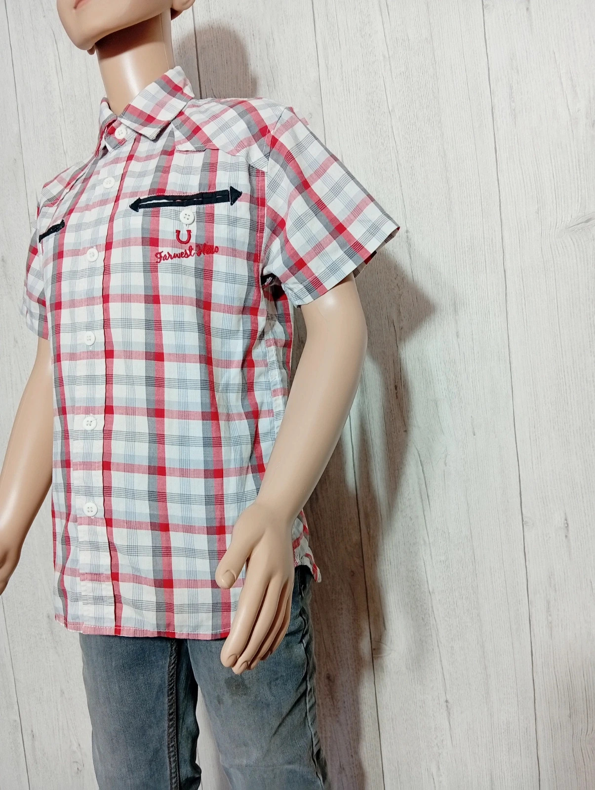 Chemise manche courte garcon-Taille 8 ans -Basic One - couleur blanc gris rouge – Basic One – taille 8 ans / 128 cm 5