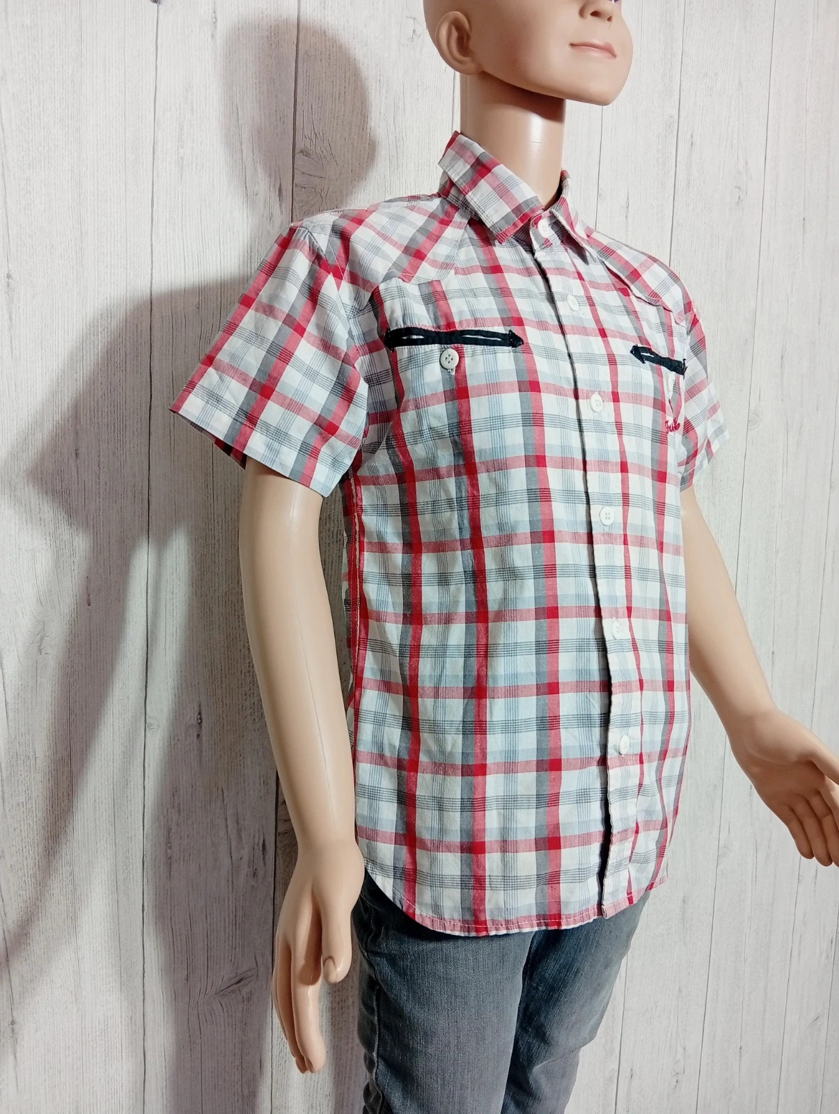 Chemise manche courte garcon-Taille 8 ans -Basic One - couleur blanc gris rouge – Basic One – taille 8 ans / 128 cm 4