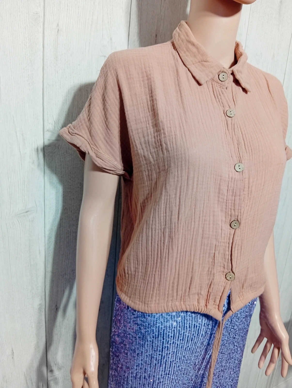 Chemisier manche courte femme - Taille M/38- shein - couleur abricot rose – Shein – taille M / 38 / 10 4
