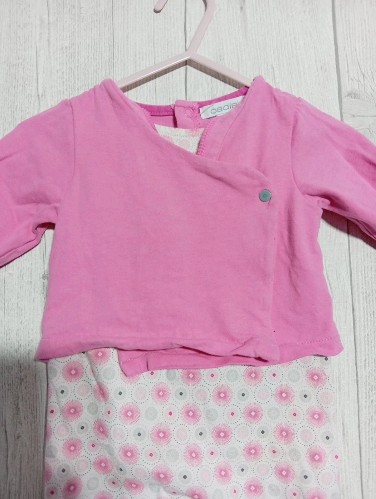 Pyjama 1 pièce fille - Taille 3 mois ( 60 cm) - obaibi - couleur fushia blanc et gris – Obaïbi – taille 3-6 mois / 62 cm 2