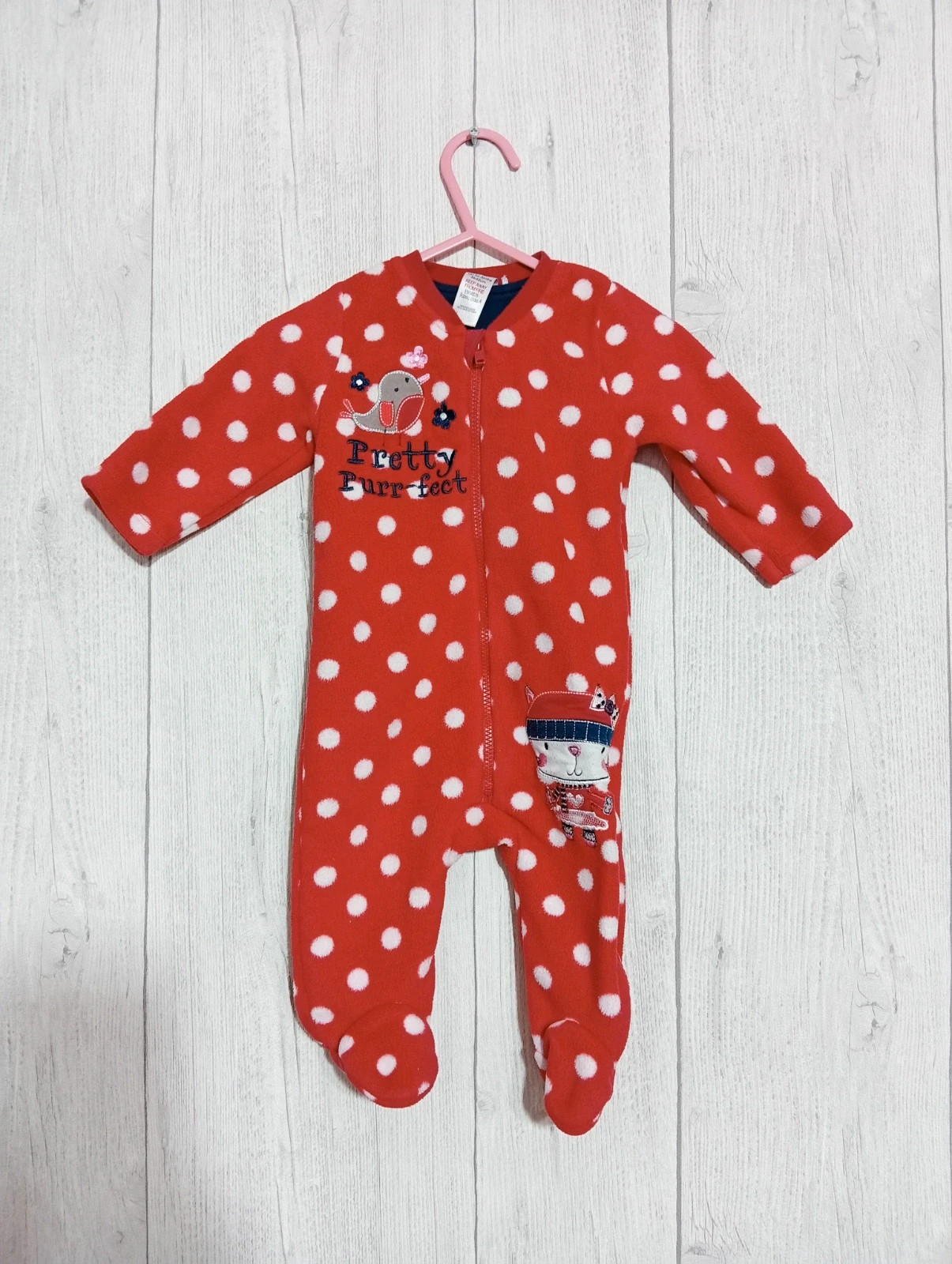 Pyjama 1 pièce fille - Taille 3 mois ( 56/62cm) - TU - Couleur rouge et blanc
