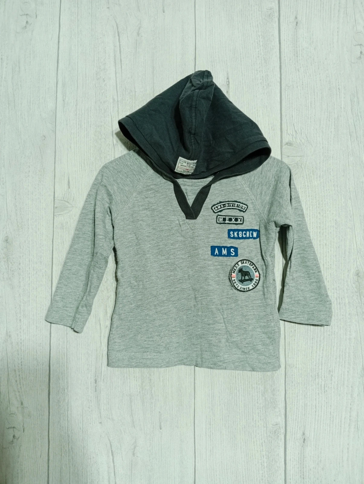 T-shirt manche longue garcon- Taille 12 mois ( 74 cm) - MEXX- couleur gris et marine