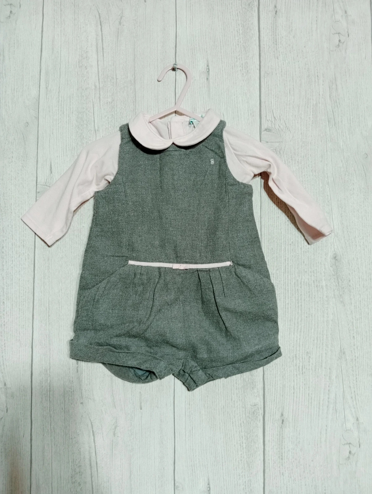 Ensemble 2 pièces fille - Taille 6 mois ( 68 cm) - obaibi - couleur gris et rose