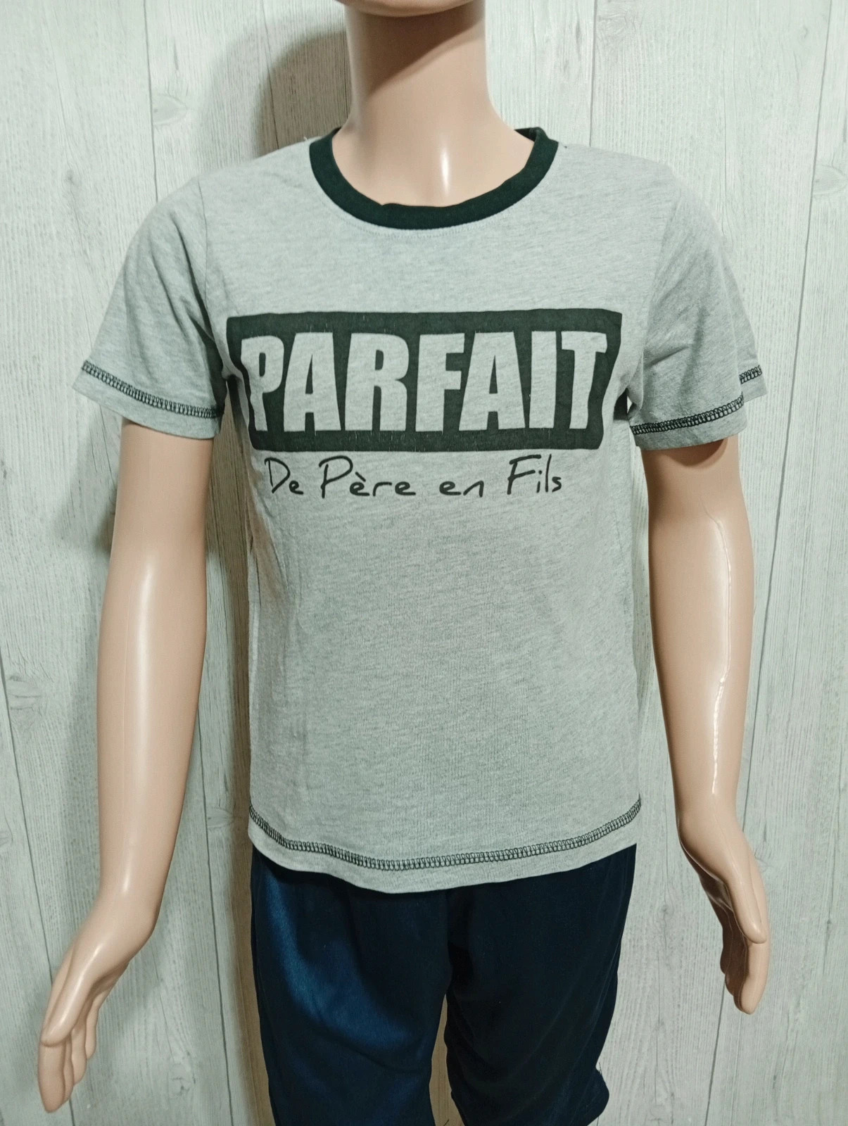 T-shirt manche courte garcon- taille 6 ans - tissaia - couleur gris et noir