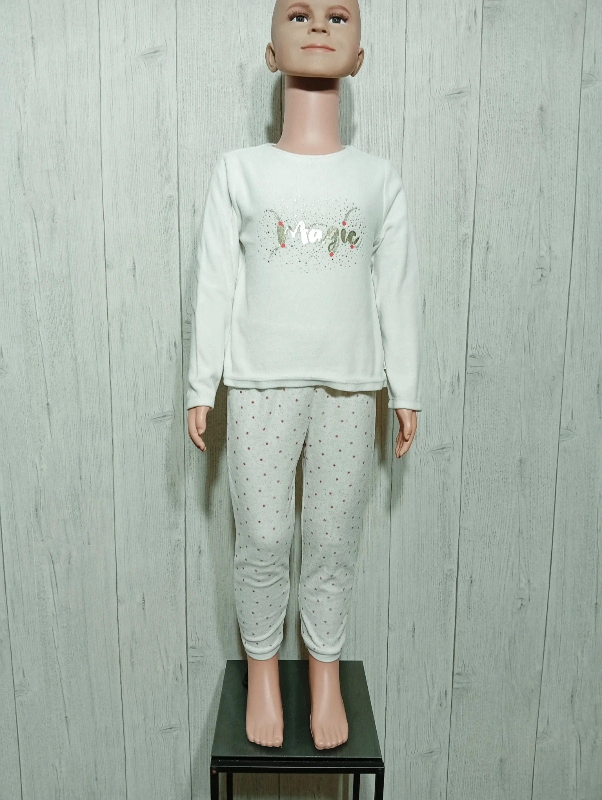 Ensemble de pyjama 2 pièces fille - Taille 4 ans ( 104 cm) - okaidi - couleur blanc et dore