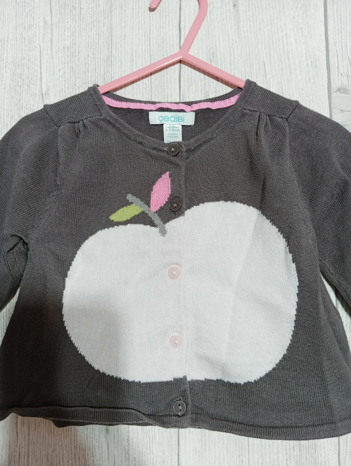 Gilet fille - taille 12 mois(74 cm) - obaibi - couleur gris et rose – Obaïbi – taille 9-12 mois / 74 cm 2
