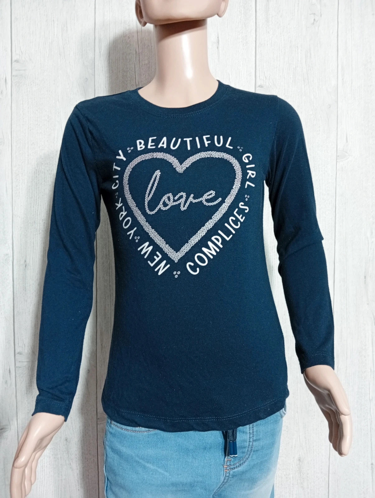 T-shirt manche longue fille - Taille 10 ans - complices girl - couleur marine et blanc
