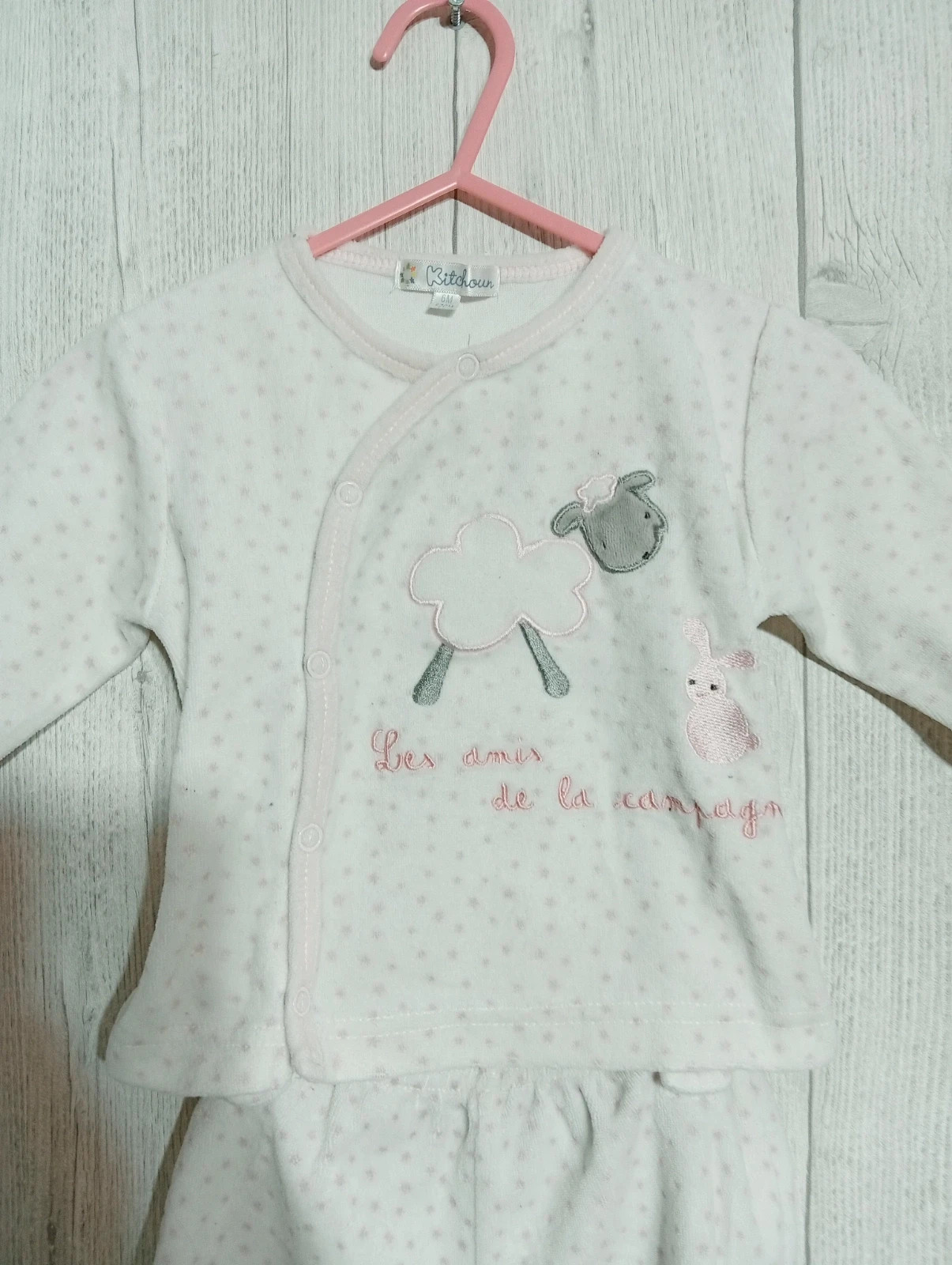Ensemble 2 pièces de pyjama fille - Taille 6 mois ( 67 cm) - kitchoun - blenc et rose – Kitchoun – taille 6-9 mois / 68 cm 2
