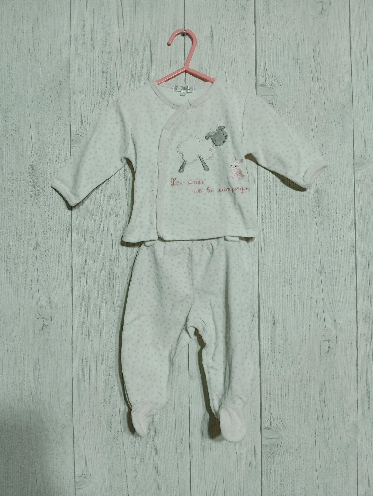 Ensemble 2 pièces de pyjama fille - Taille 6 mois ( 67 cm) - kitchoun - blenc et rose