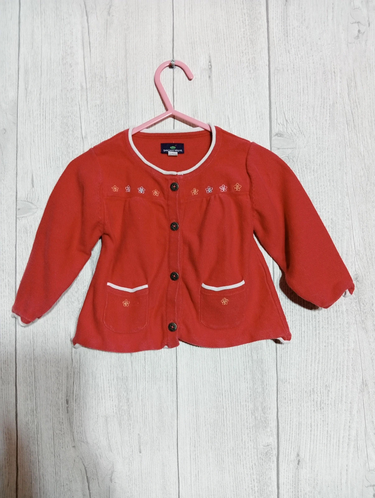 Gilet fille - taille 9 mois (71 cm) - sergent major - couleur rouge blanc