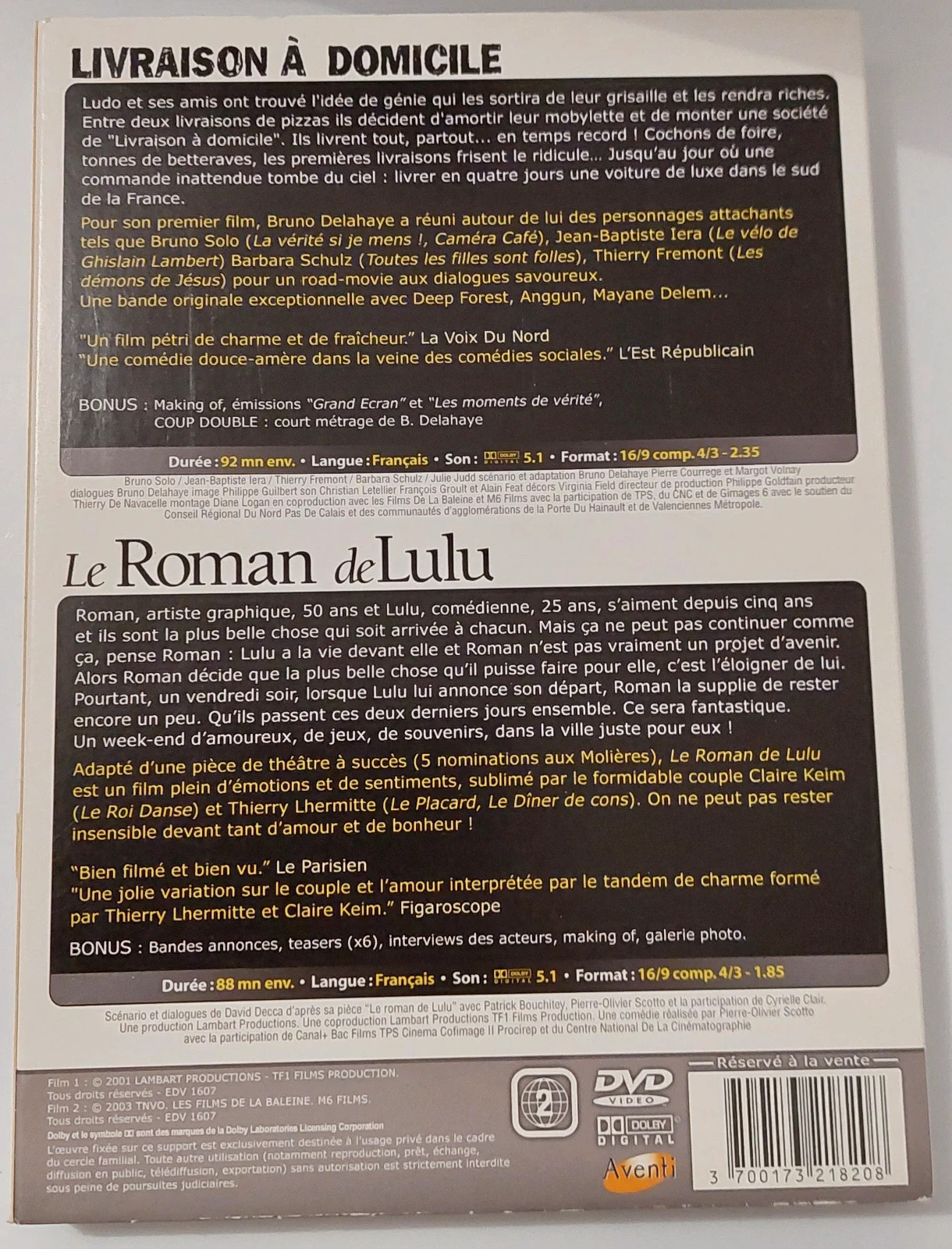 Double dvd le roman de lulu 2