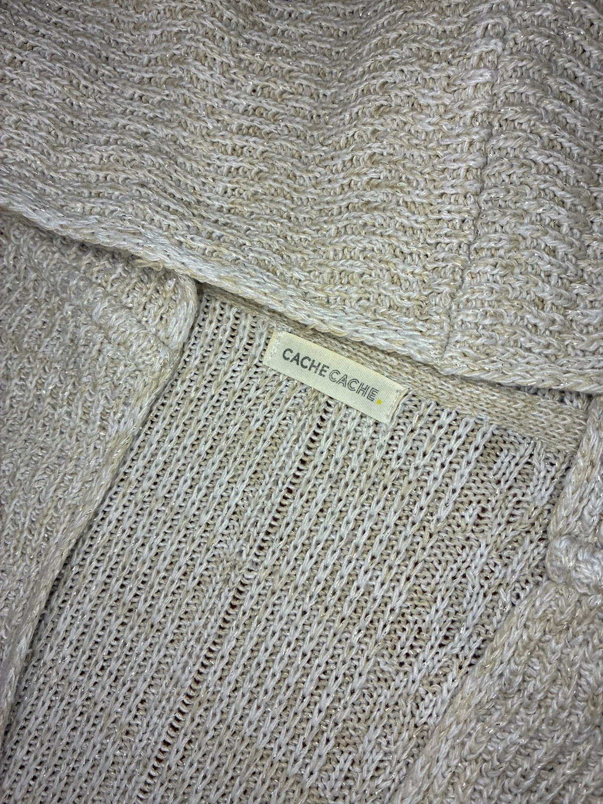 Gilet long Cache Cache à capuche écru beige maille brillante – Cache Cache – taille Taille unique 2