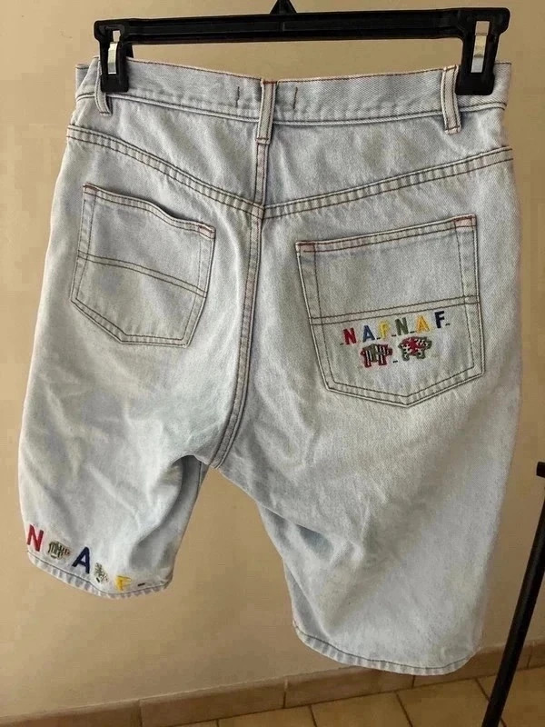Bermuda jean Naf Naf femme – bleu clair – détails colorés – Naf Naf – taille L / 40 / 12 5
