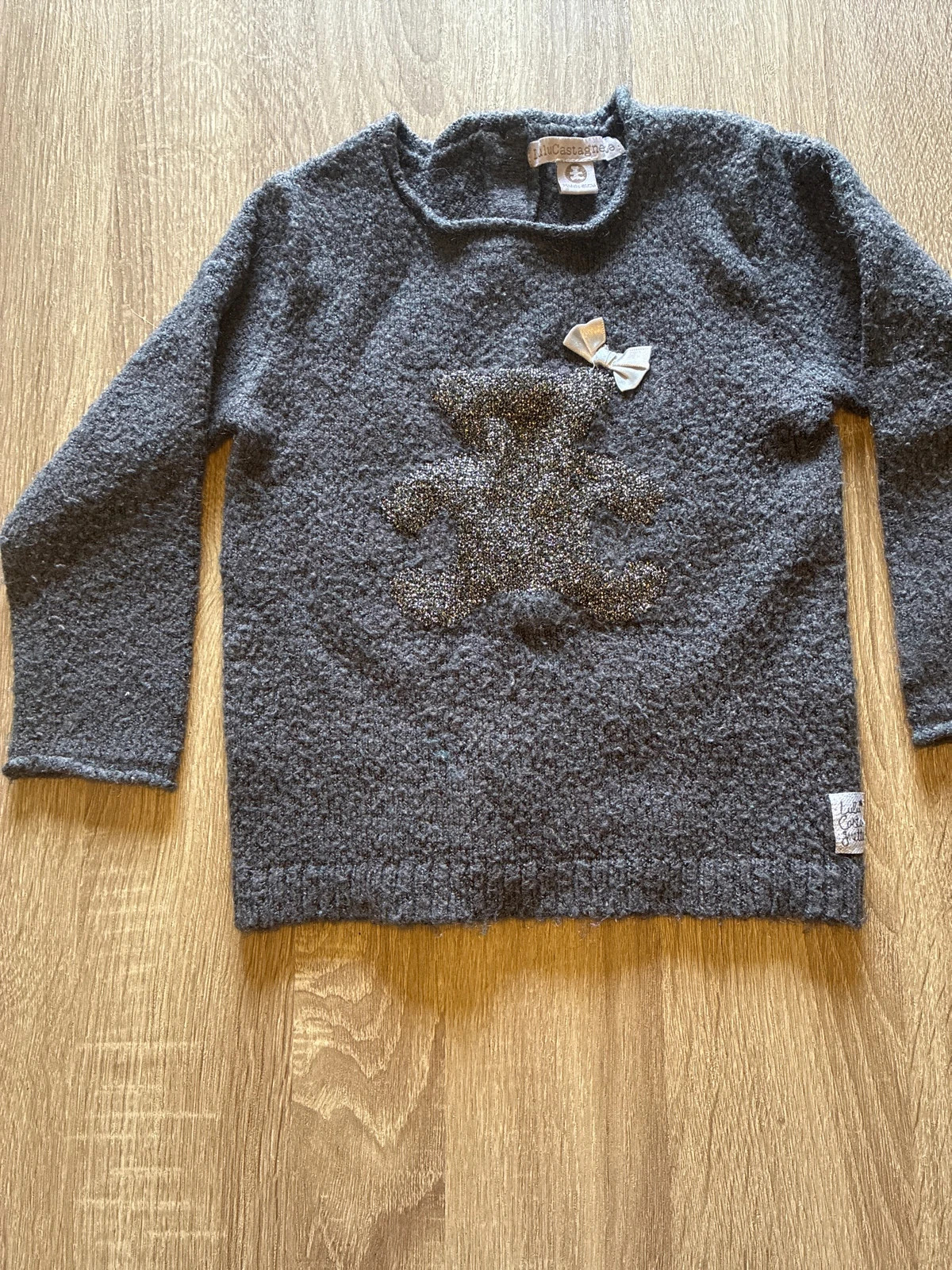 Pull fille La Castellange 24 mois gris – motif ours 🧸