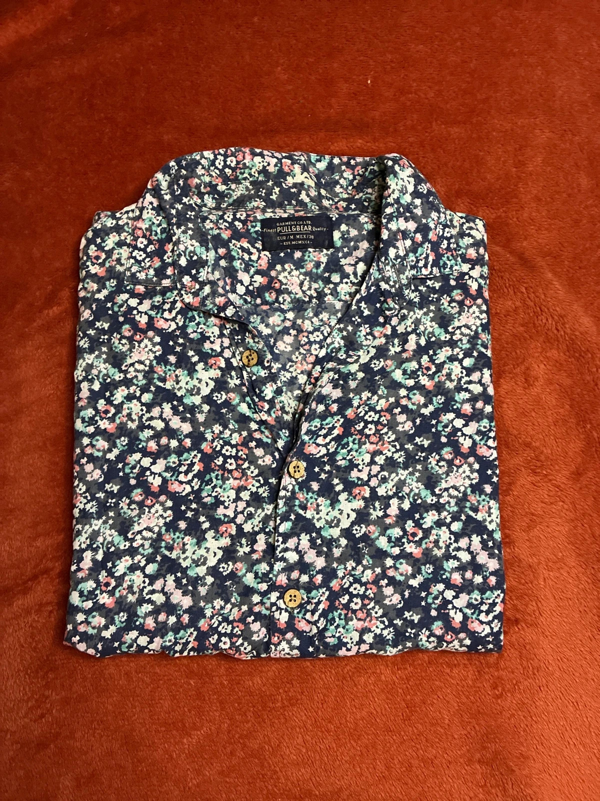 Chemise homme Pull&Bear M fleurie bleu marine 🌸
