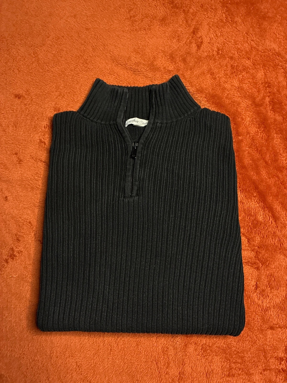 Pull Calvin Klein noir côtelé col montant demi-zip S