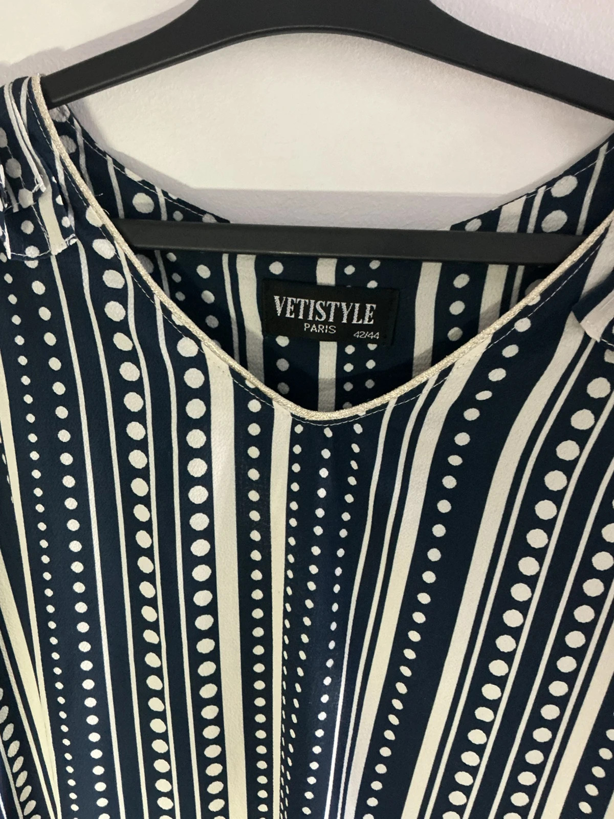 Blusa Vetistyle Paris azul-marinho com folhos – 42/44 – taille XL / 42 / 14 3