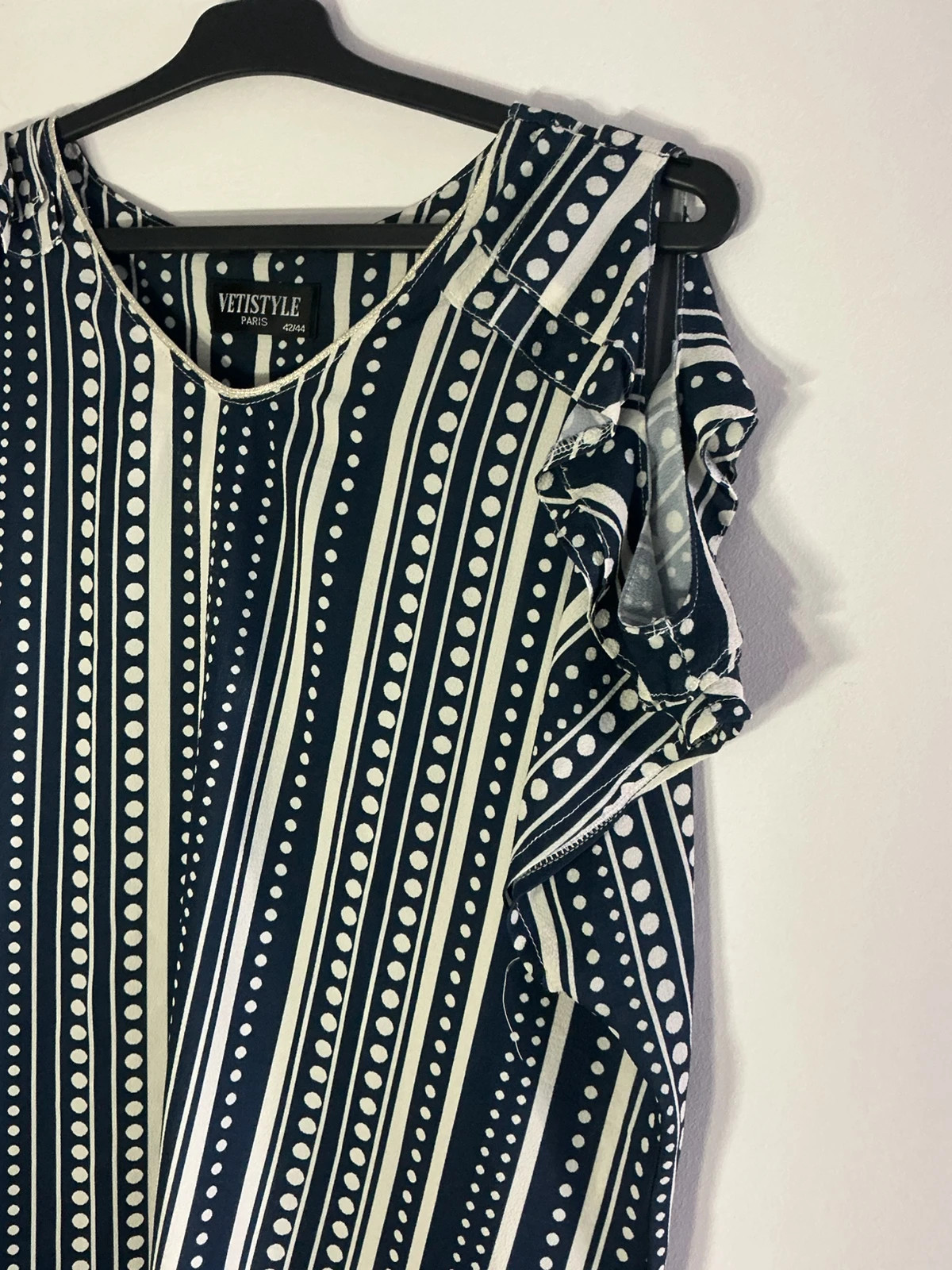 Blusa Vetistyle Paris azul-marinho com folhos – 42/44 – taille XL / 42 / 14 2