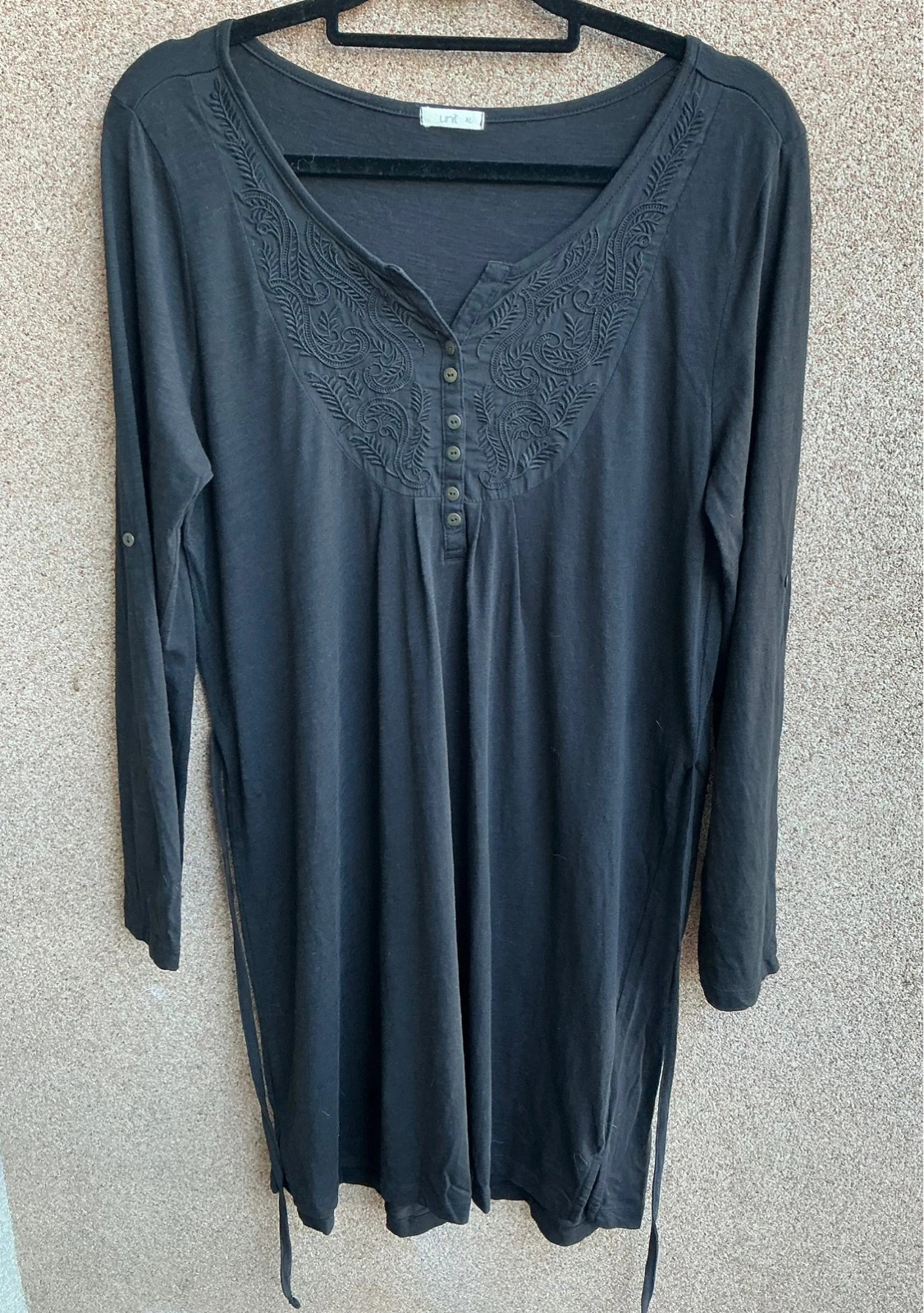 Túnica preta bordada estilo boho manga comprida – Unit – taille XL / 42 / 14 2