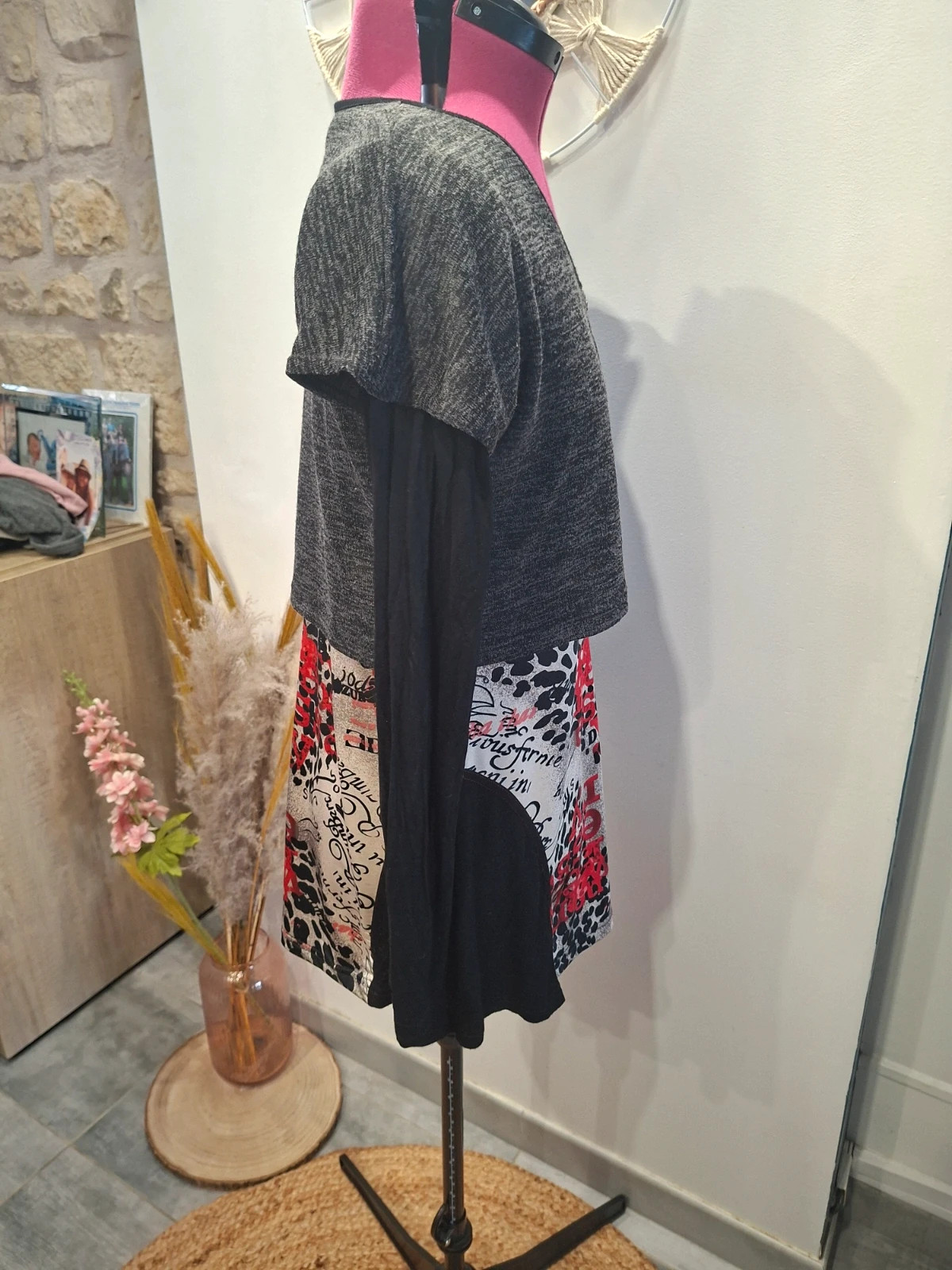 Blouse Influx femme 42/44 – effet 2 en 1 gris, noir, rouge – Influx – taille XL / 42 / 14 5