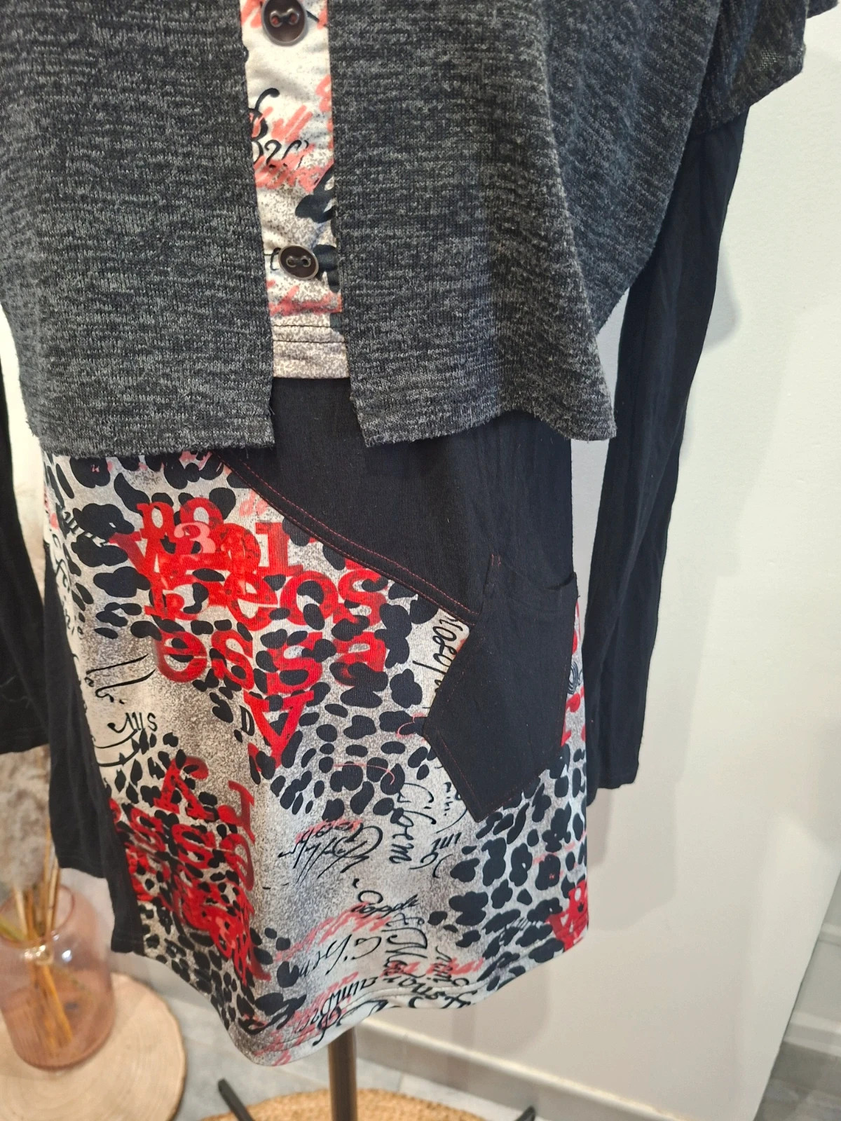 Blouse Influx femme 42/44 – effet 2 en 1 gris, noir, rouge – Influx – taille XL / 42 / 14 2
