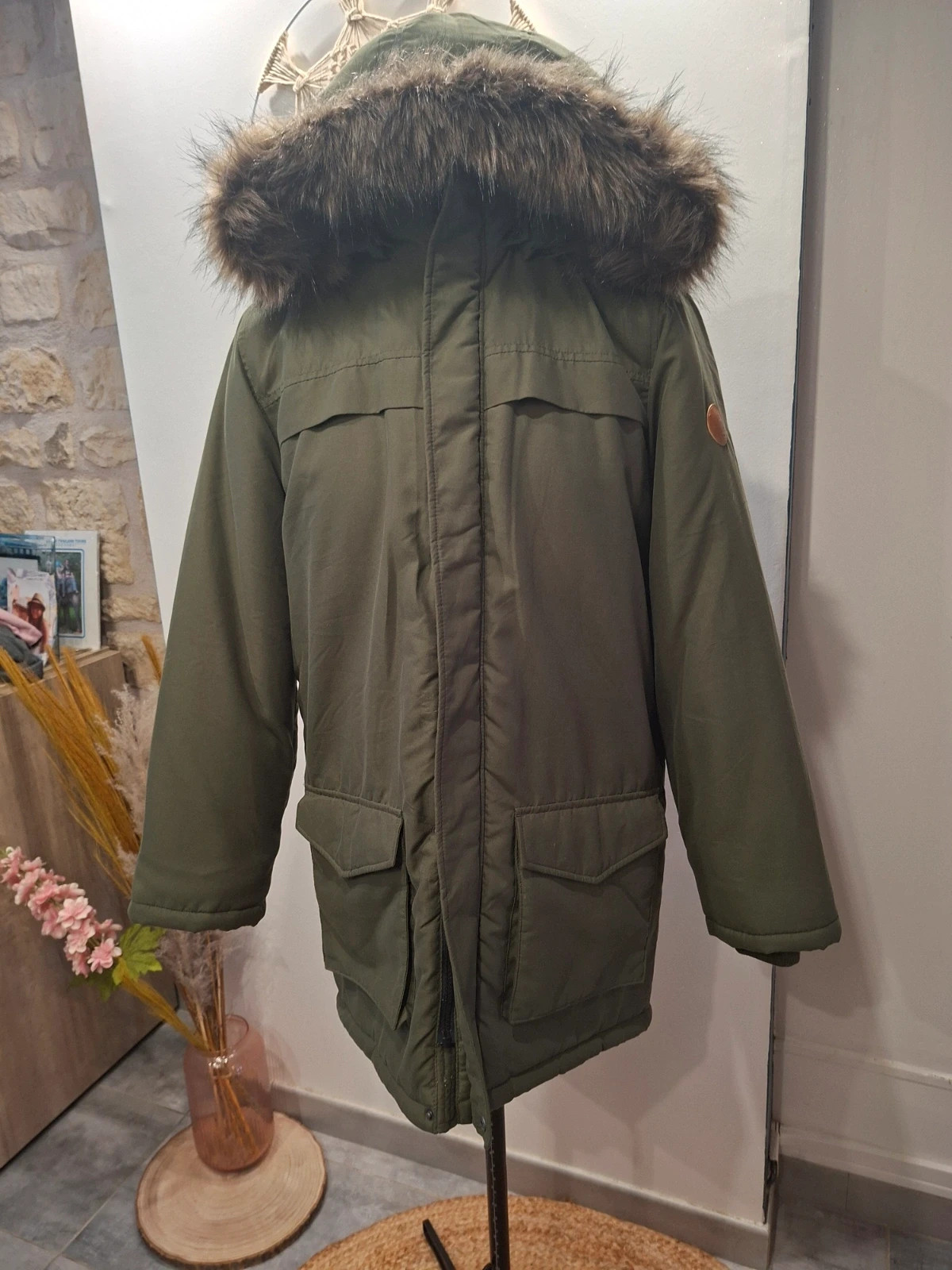 Parka enfant kaki Name It à capuche fourrure – 14 ans