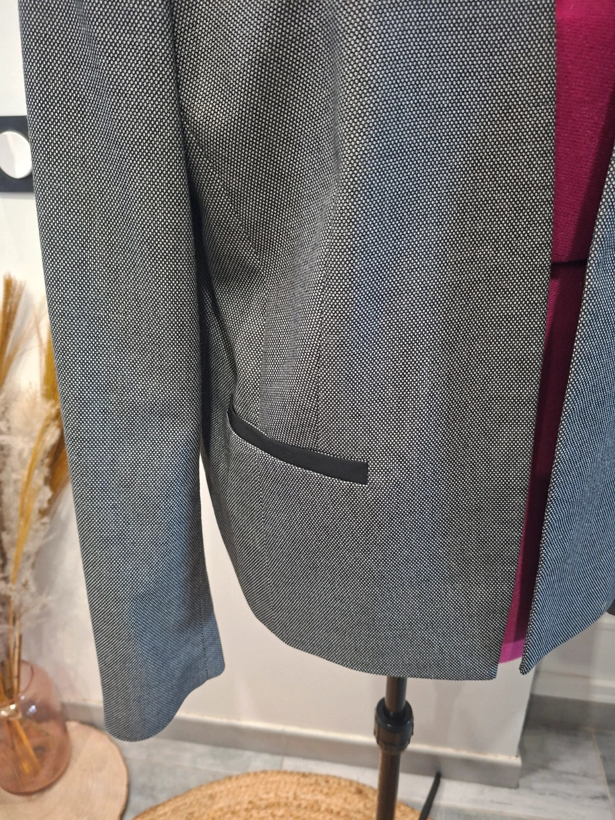 Blazer 1.2.3 Paris taille 40 gris chiné – col noir – élégant – taille L / 40 / 12 2