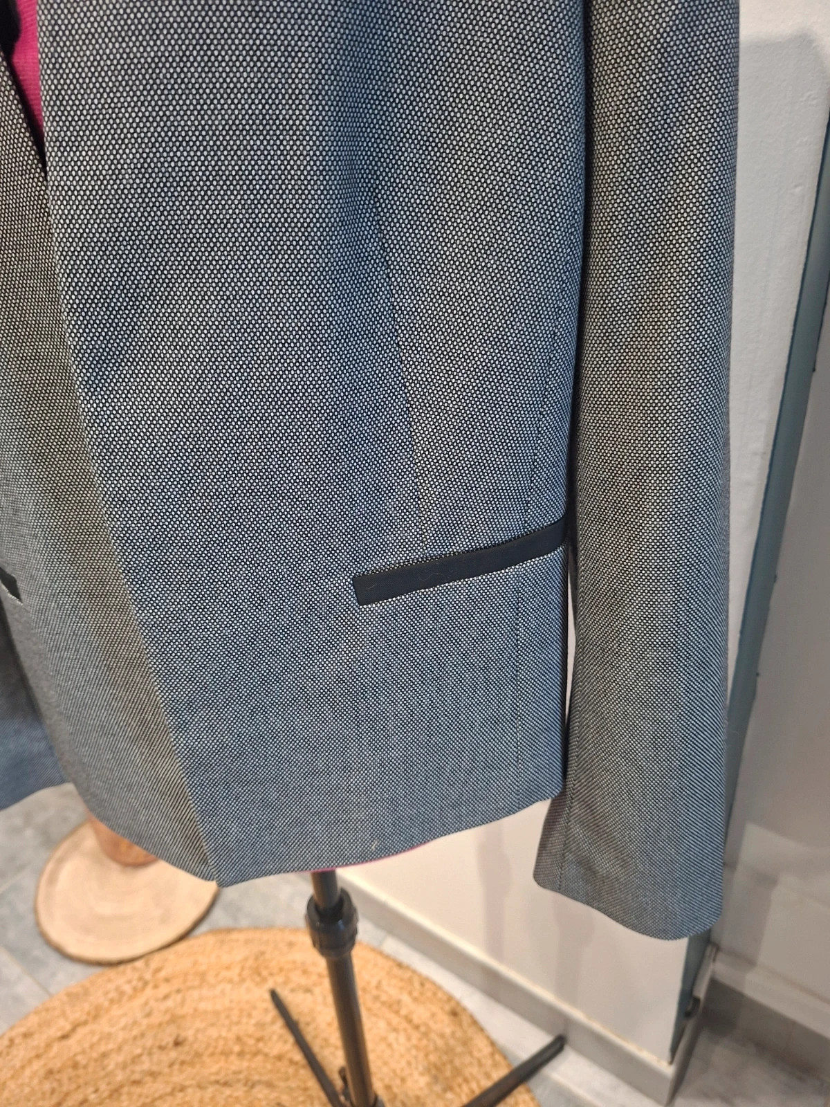 Blazer 1.2.3 Paris taille 40 gris chiné – col noir – élégant – taille L / 40 / 12 3