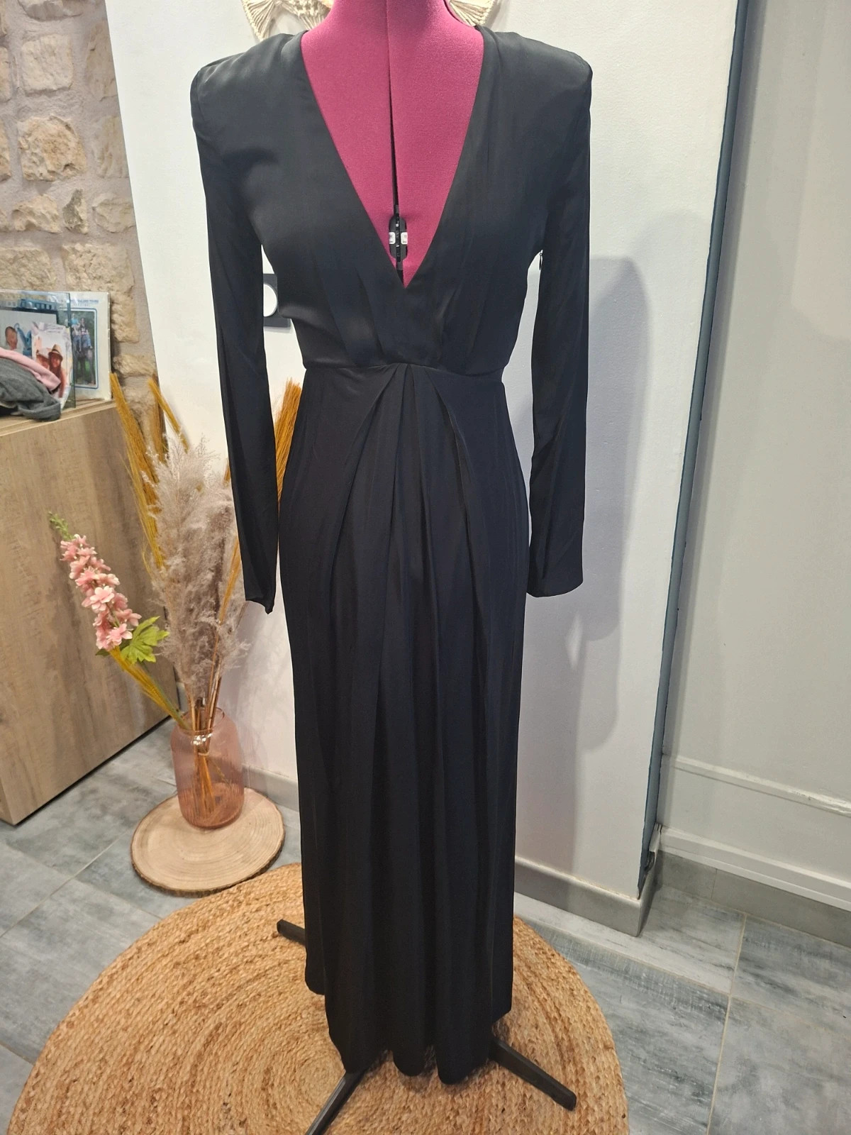 Robe longue noire The Kooples taille 0 – cache-cœur – 100% viscose
