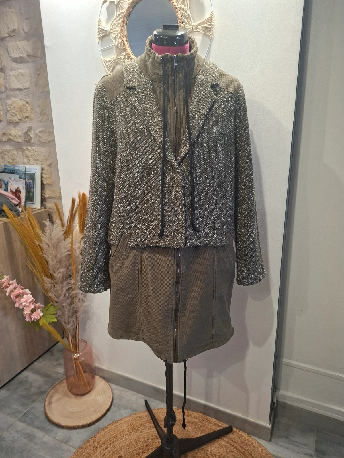 Veste manteau Miss by Captain Tortue taille 46 – kaki & gris chiné