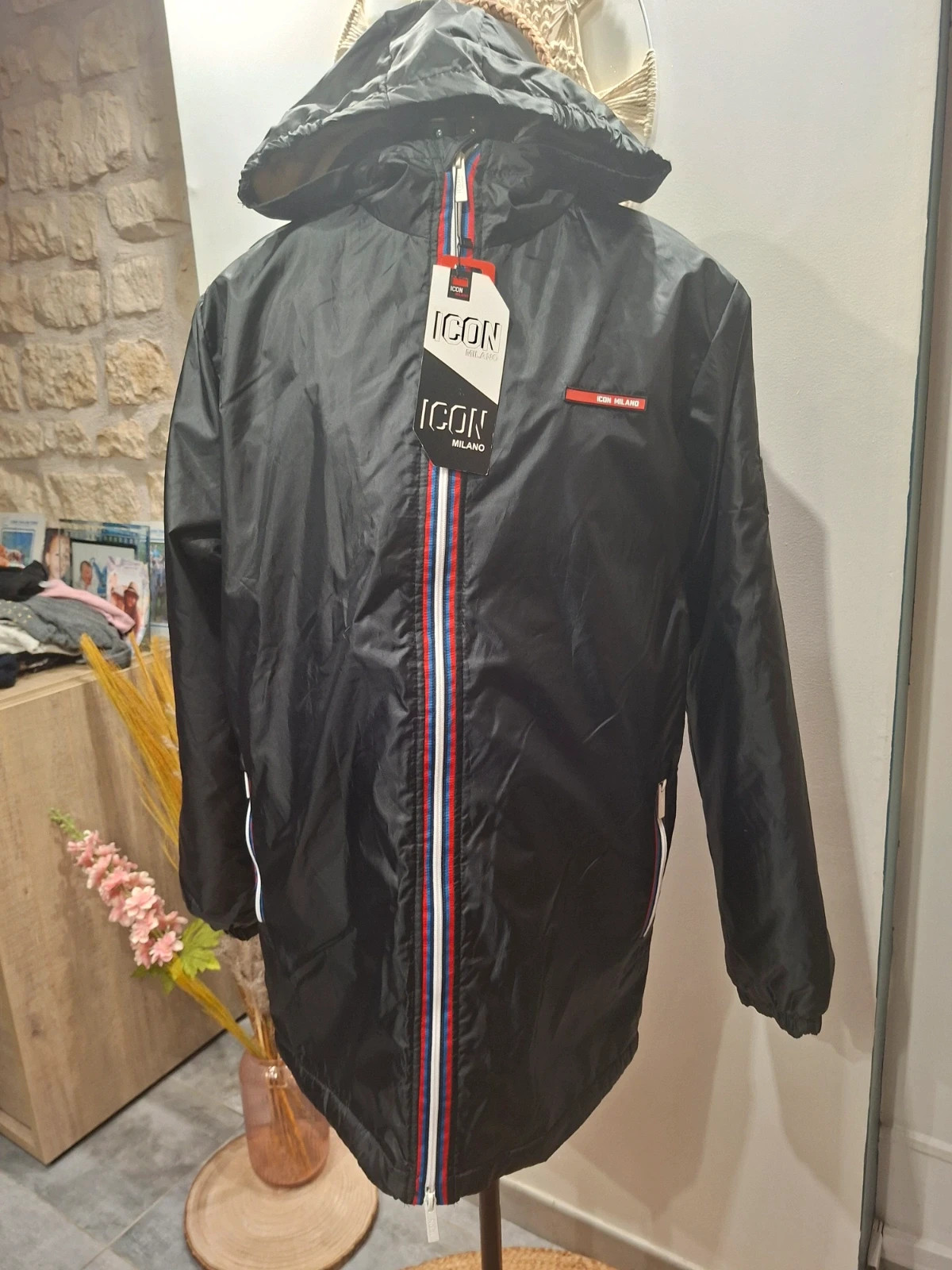 Parka homme Icon Milano noire à capuche neuve avec étiquettes