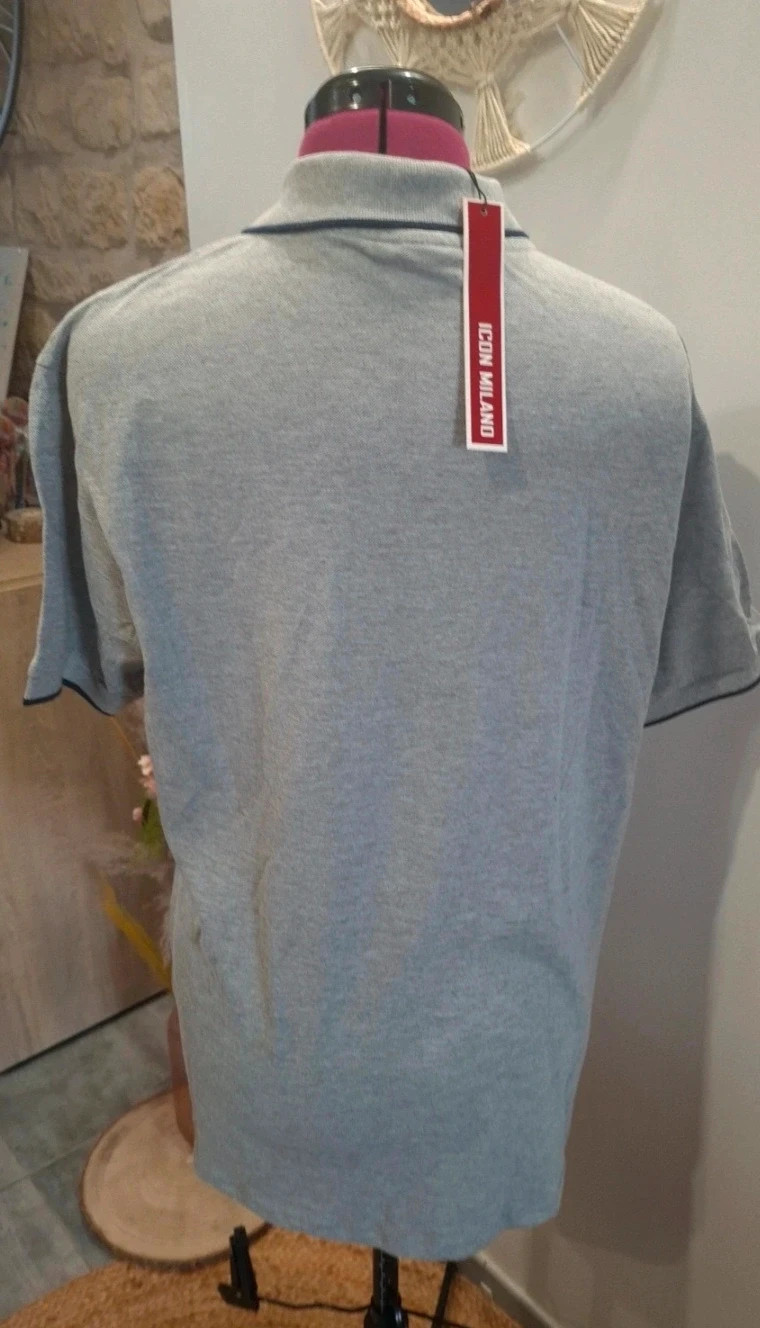 Polo homme Icon Milano gris chiné col contrasté taille L neuf – Milano – taille L 5
