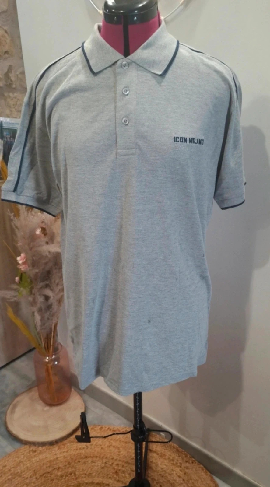 Polo homme Icon Milano gris chiné col contrasté taille L neuf – Milano – taille L 2