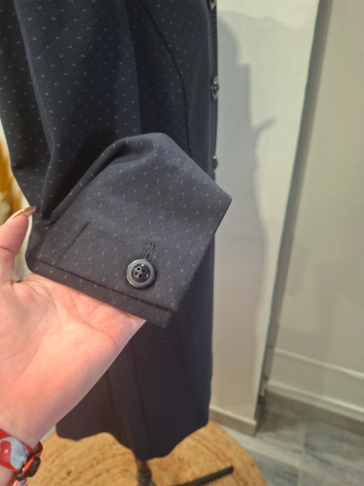 Manteau long Gabi bleu marine à motifs discrets – taille S – CAbi – taille S / 36 / 8 5