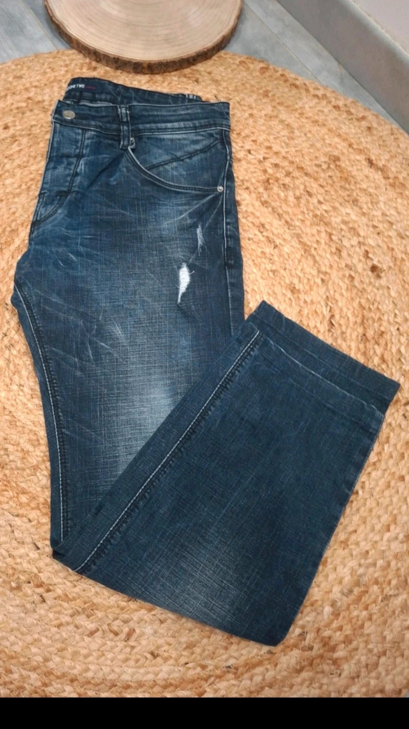Jean homme One Two Jeans taille 34 – bleu foncé effet délavé
