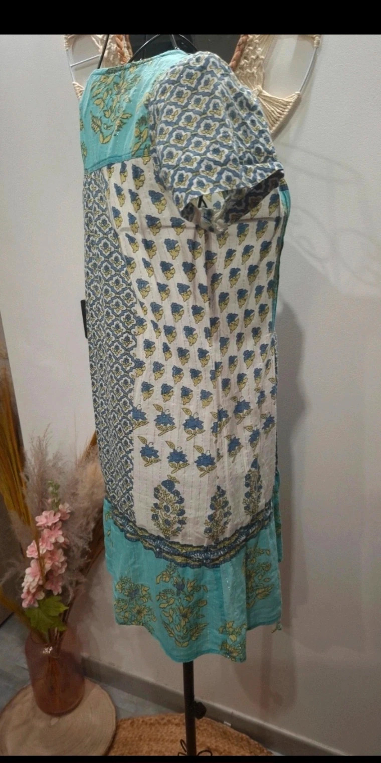 Robe Bershka BSK vintage fleurie turquoise et bleue – S – BSK – taille S / 36 / 8 5