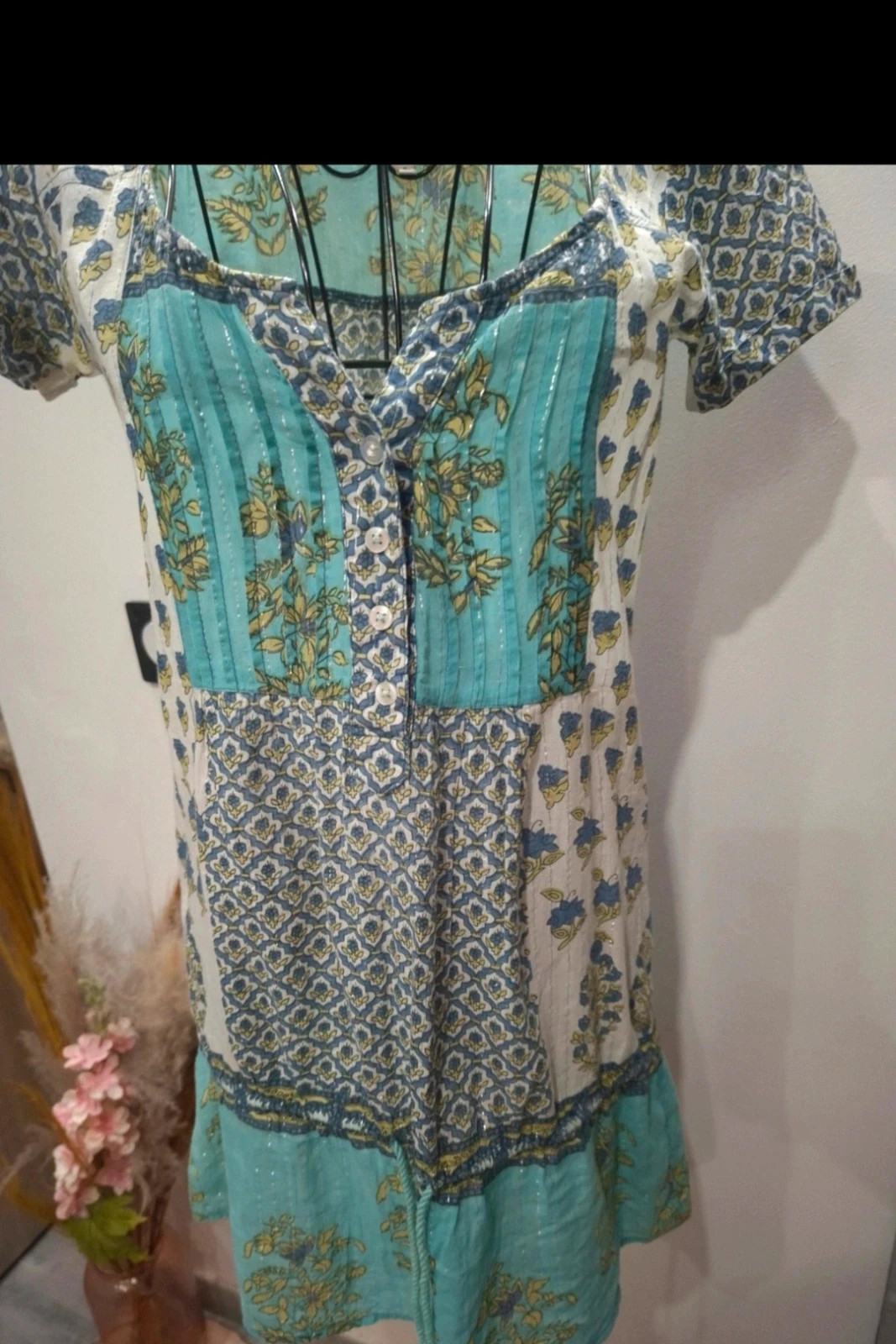 Robe Bershka BSK vintage fleurie turquoise et bleue – S – BSK – taille S / 36 / 8 2