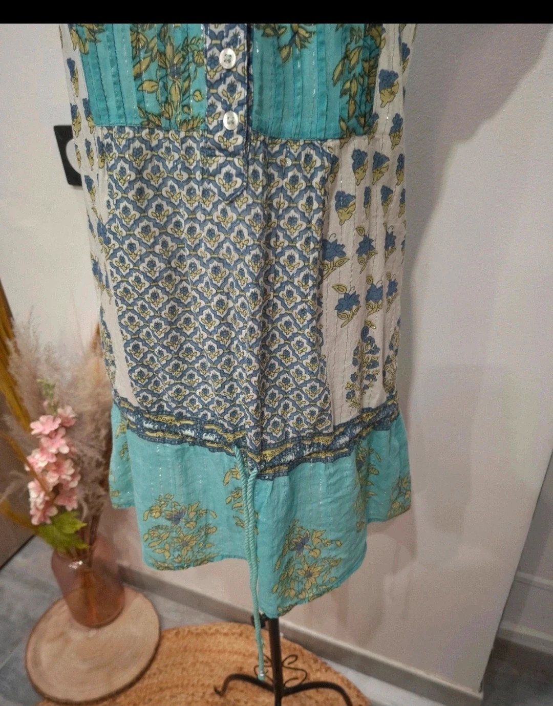 Robe Bershka BSK vintage fleurie turquoise et bleue – S – BSK – taille S / 36 / 8 3